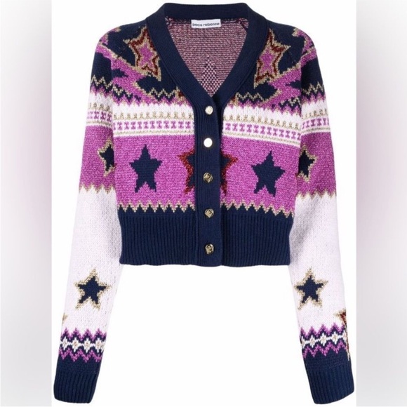 Paco Rabanne Purple and Blue Cardigan Sweater with Intricate Patterns - Picture 1 of 5